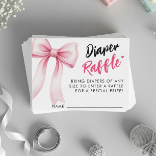 Pink Bow Ribbon Cute Baby Shower Diaper Raffle Enclosure Card