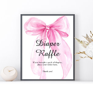 Pink Bow Ribbon Diaper Raffle  Poster
