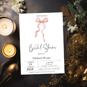 Pink Bow Ribbon Dots Bridal Shower  Invitation