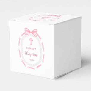 Pink Bow Ribbon Frame Baptism Cube Favour Box