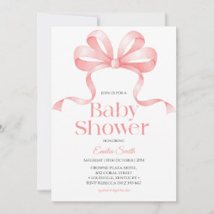 Pink bow ribbon Girl baby shower  Invitation