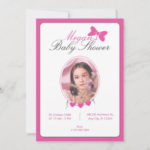 Pink bow ribbon photo baby shower invitation