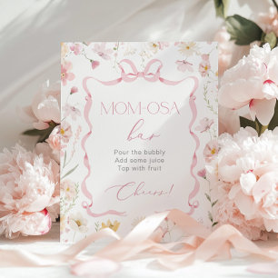 Pink Bow ribbon Wildflower Momosa bar watercolor Poster