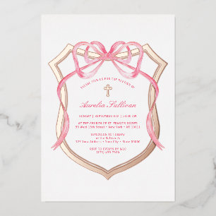 Pink Bow Rose Gold Crest Baptism