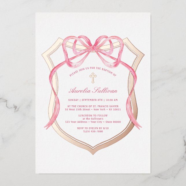 Pink Bow Rose Gold Crest Baptism (Front)