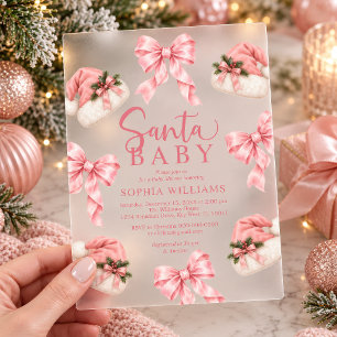Pink Bow Santa Hat Baby Shower Acrylic Invitations