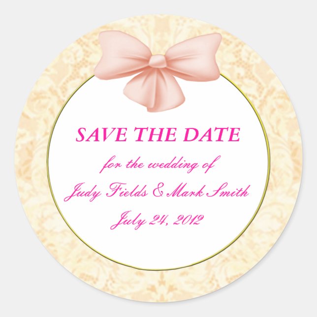 Pink Bow Save The Date Stickers (Front)