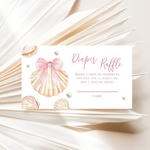 Pink Bow Seashell Baby Shower Diaper Raffle Enclosure Card