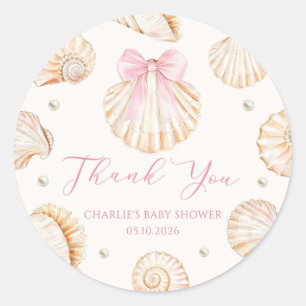 Pink Bow Seashell Coastal Baby Shower Sticker