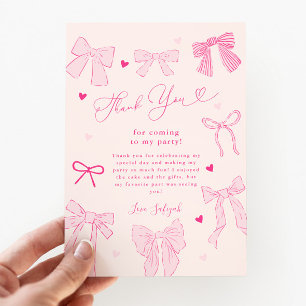 Pink Bow Shabby Chic Birthday Party Thank You Card