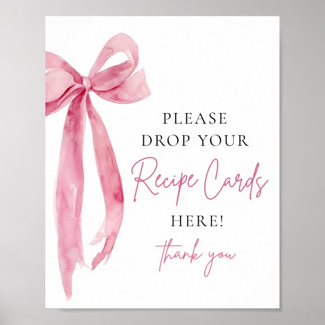 Pink Bow Share a Recipe Card Bridal Shower Sign (Front)