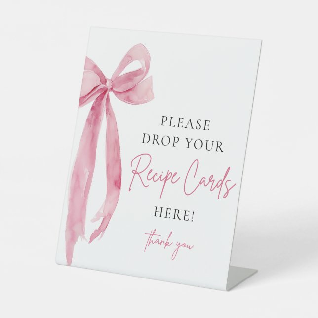 Pink Bow Share a Recipe Card Bridal Shower Sign (Front)