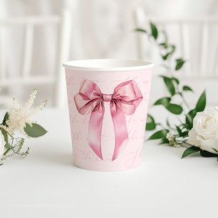 Pink Bow She is tying the knot elegant bridal Paper Cups
