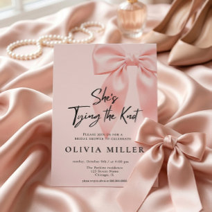 Pink Bow She’s Tying the Knot Bridal Shower Invitation