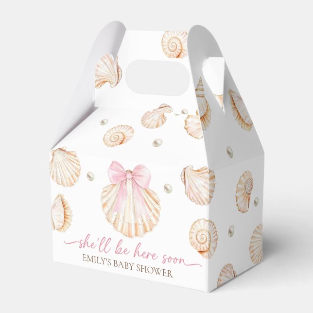 Pink Bow Shell Baby Shower Favour Box (Front Side)