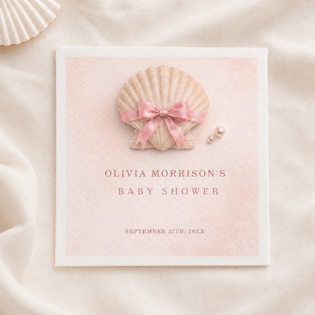 Pink Bow Shell Girl Baby Shower Napkin (Creator Uploaded)