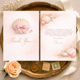 Pink Bow Shell Girl Baby Shower Thank You Card
