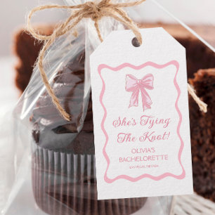 Pink Bow Shes Tying the Knot Bachelorette Gift Tags