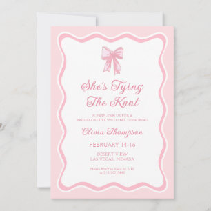 Pink Bow She's Tying the Knot Bachelorette Party Invitation