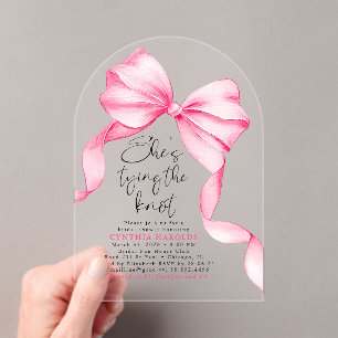 Pink Bow She's Tying the Knot Bridal Shower Acrylic Invitations