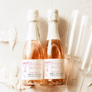 Pink Bow Shes Tying the Knot Bridal Shower Brunch Sparkling Wine Label