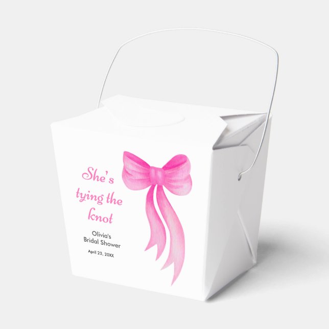 Pink Bow She's Tying the Knot Bridal Shower  Favour Box (Front Side)