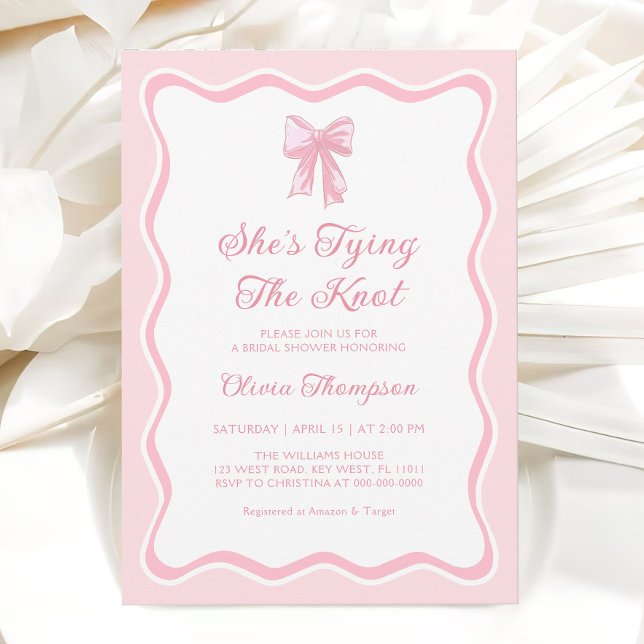 Pink Bow Shes Tying the Knot Bridal Shower Invitation (Creator Uploaded)