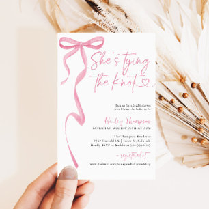 Pink Bow She's Tying The Knot Bridal Shower Invitation