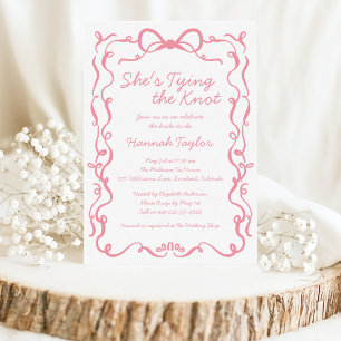 Pink Bow She's Tying the Knot Bridal Shower Invitation