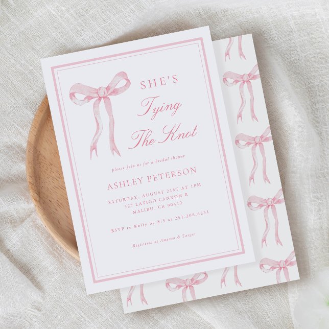 Pink Bow She's Tying The Knot Bridal Shower Invitation (Creator Uploaded)