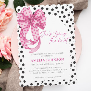 Pink bow She's Tying the Knot Bridal Shower  Invitation