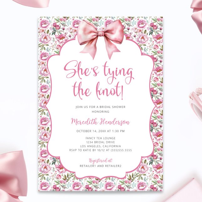 Pink Bow She's Tying the Knot Bridal Shower Invitation (Creator Uploaded)