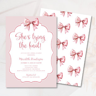 Pink Bow She's Tying the Knot Bridal Shower Invitation