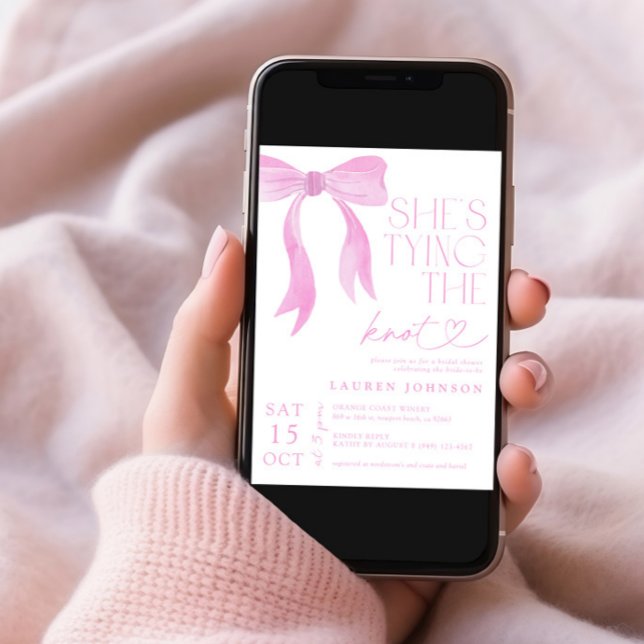 Pink Bow She's Tying the Knot Bridal Shower Invitation (Creator Uploaded)