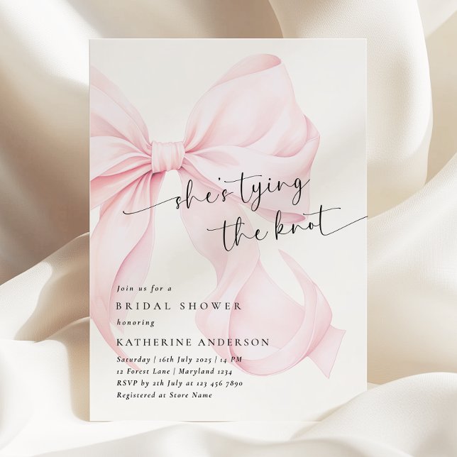 Pink Bow She's Tying The Knot Bridal Shower Invitation (Creator Uploaded)