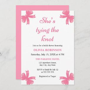 Pink Bow She's Tying the Knot Bridal Shower  Invitation