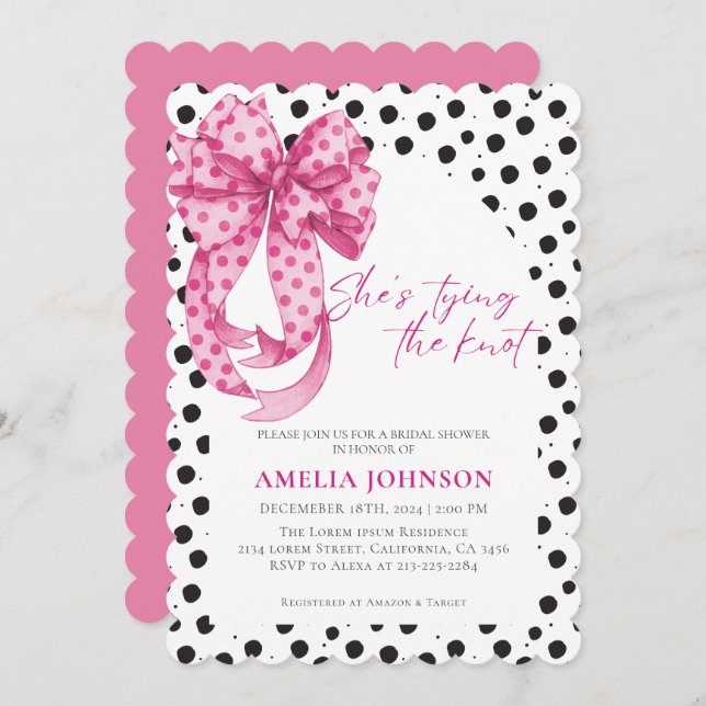 Pink bow She's Tying the Knot Bridal Shower  Invitation (Front/Back)