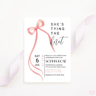 Pink Bow Shes Tying The Knot Bridal Shower Invite