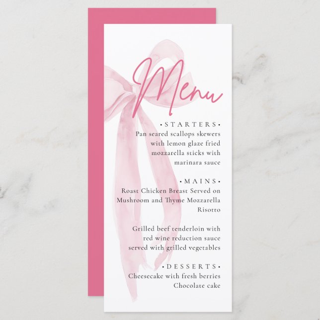Pink Bow She's Tying the Knot Bridal Shower Menu (Front/Back)
