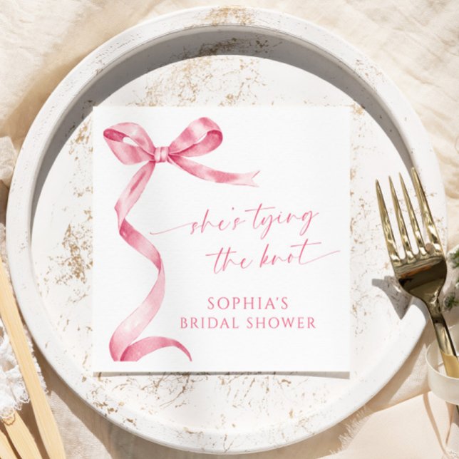 Pink Bow She's Tying The Knot Bridal Shower Napkin (Creator Uploaded)