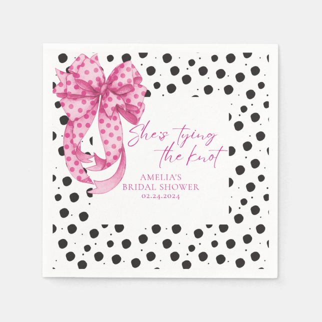 Pink bow She's Tying the Knot Bridal Shower  Napkin (Front)