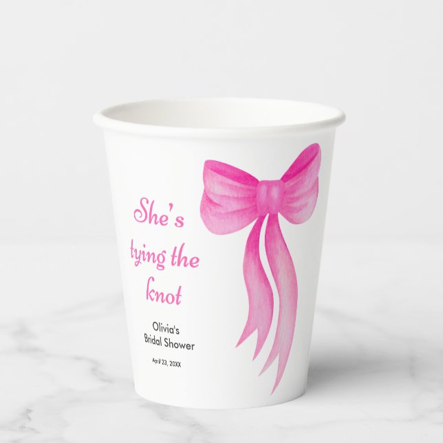 Pink Bow She's Tying the Knot Bridal Shower  Paper Cups (Front)