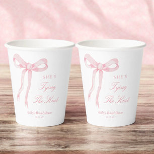 Pink Bow She's Tying The Knot Bridal Shower Paper Cups