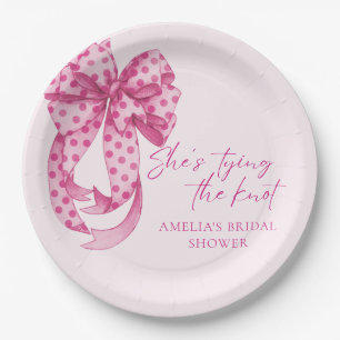 Pink bow She's Tying the Knot Bridal Shower Paper Plate