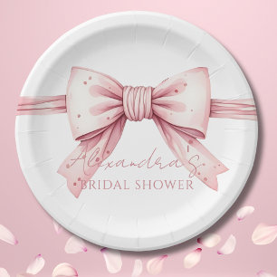 Pink Bow Shes Tying the Knot Bridal Shower Paper Plate