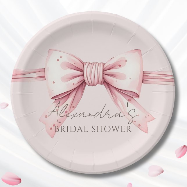 Pink Bow Shes Tying the Knot Bridal Shower Paper Plate (Creator Uploaded)