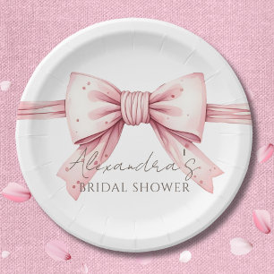 Pink Bow Shes Tying the Knot Bridal Shower Paper Plate