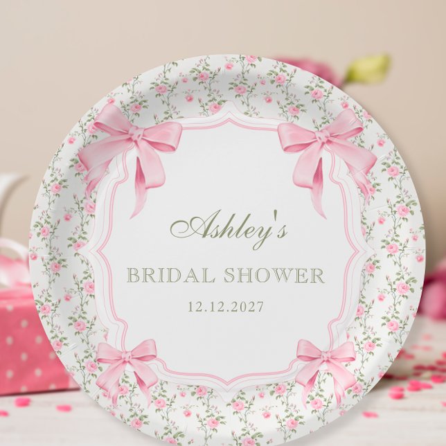 Pink Bow She's Tying the Knot Bridal Shower Paper Plate (Creator Uploaded)