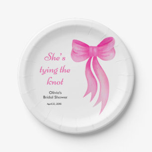Pink Bow She's Tying the Knot Bridal Shower  Paper Plate