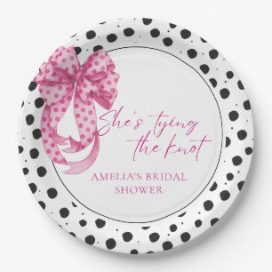 Pink bow She's Tying the Knot Bridal Shower Paper Plate
